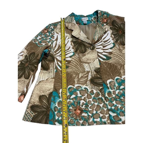 Chicos Blazer Jacket Turquoise Brown Floral Coastal Grandma Size 2 Womens Large - Picture 4 of 8